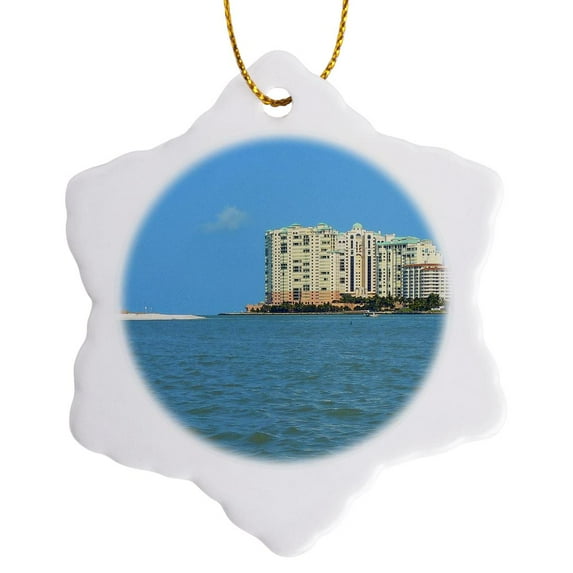 3drose, Marco Island Resort Florida Everglades, 3 inch Snowflake Porcelain Ornament