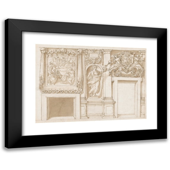 Marco Marchetti 14x11 Black Modern Framed Museum Art Print Titled - Design for a Wall Decoration with Apollo and the Muses, a Figure of Astronomy, and the Coat-Of-Arms of a Grand Duke of Tus