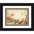 thumbnail image 1 of Marco Ricci 24x19 Black Ornate Framed Double Matted Museum Art Print Titled: Landscape with Travellers, Two Riding in a Carriage Driven by a Postilion and a Third on Horseback Behi, 1 of 5
