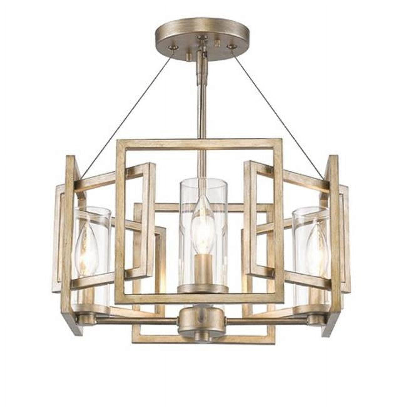 White Gold Geometric Glass Semi-Flush Mount Light