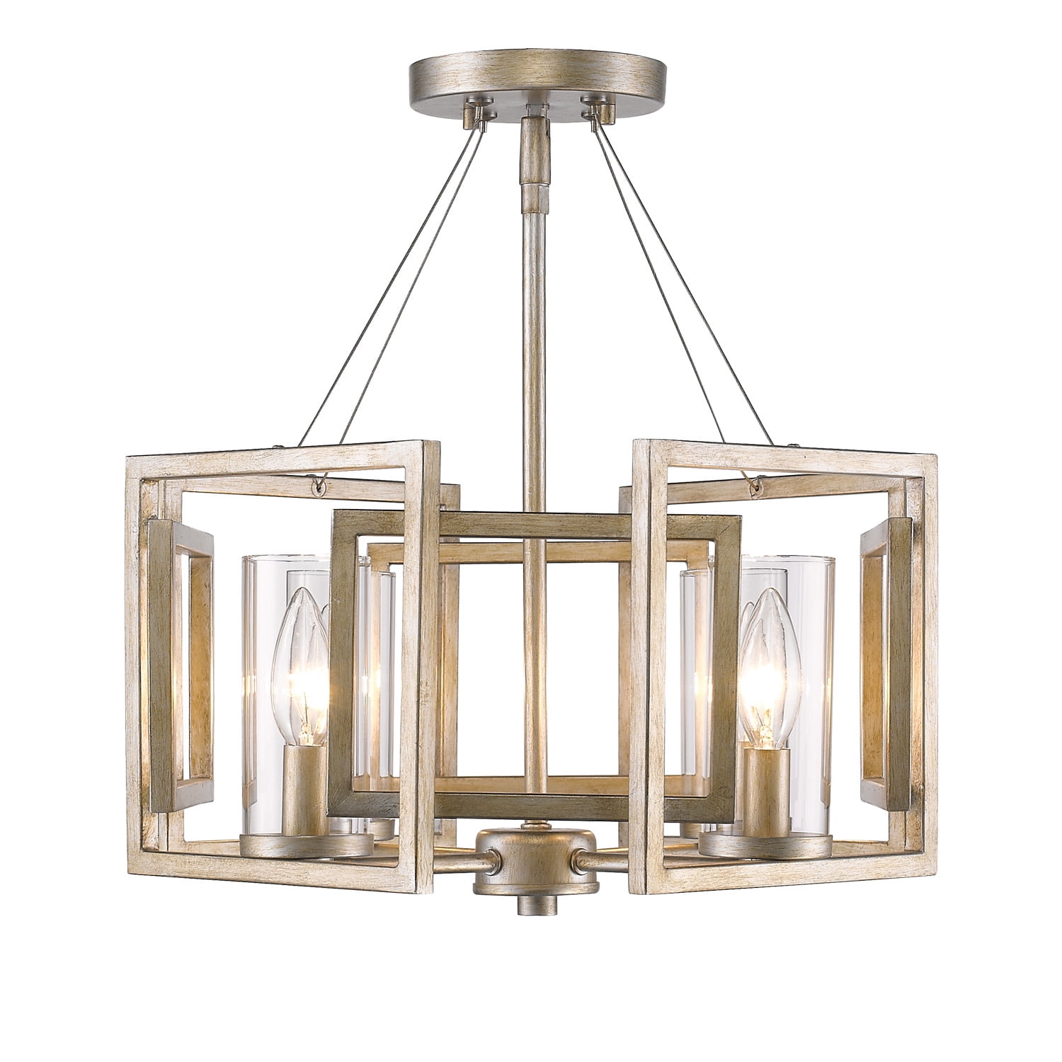 White Gold Geometric Glass Semi-Flush Mount Light