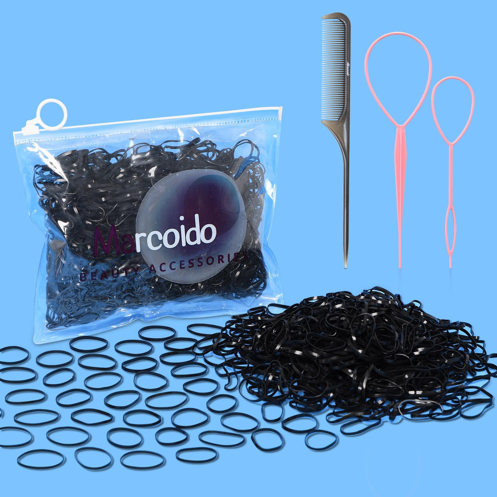 Marcoido Black Hair Rubber Bands,1500pcs Black Big Bands Hair Elactics