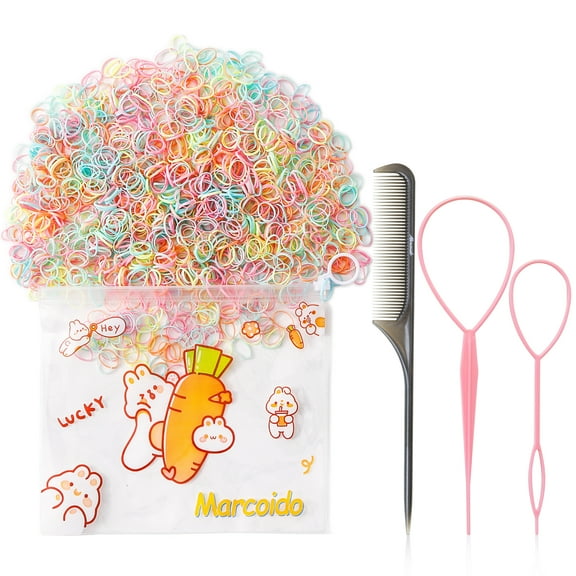 Marcoido Color Tiny Hair Rubber Bands,1500pcs Multi Color Small Hair Elactics with Hair Loop Styling Tool Set 2Pcs Braid Tools 1Pcs Rat Tail Comb For Baby Toddlers Kids.(Macaron small A)