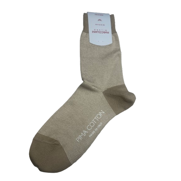Marcoliani Woman Khaki Multistriped Pima Cotton Trouser Socks, Made in Italy