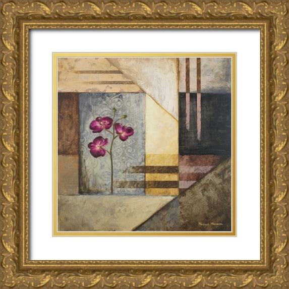 Marcon, Michael 12x12 Gold Ornate Wood Framed with Double Matting Museum Art Print Titled - Orchids and Shapes II