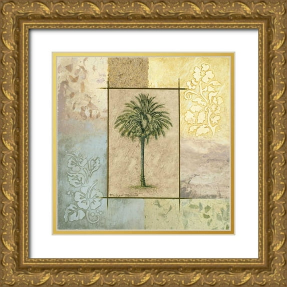 Marcon, Michael 12x12 Gold Ornate Wood Framed with Double Matting Museum Art Print Titled - Palm Woodcut II