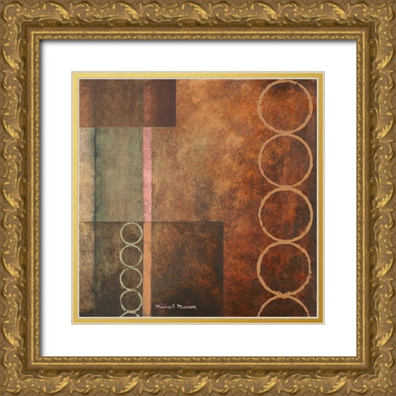 Marcon, Michael 15x15 Gold Ornate Wood Framed with Double Matting Museum Art Print Titled - Circles in the Abstract I