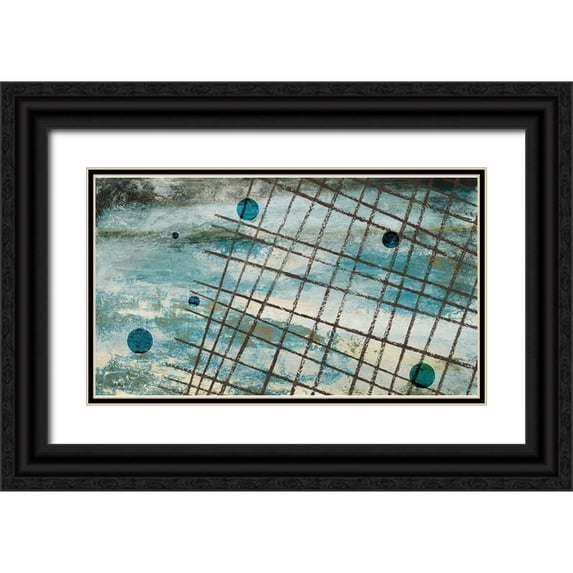 Marcon, Michael 18x12 Black Ornate Wood Framed with Double Matting Museum Art Print Titled - Return to the Blue Abstract II