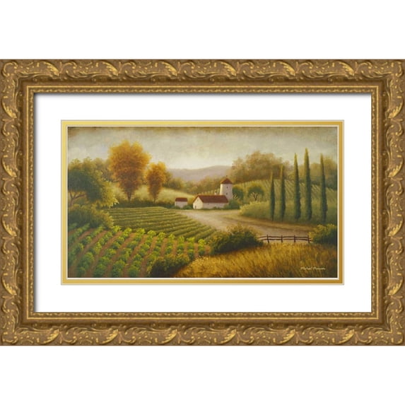 Marcon, Michael 18x12 Gold Ornate Wood Framed with Double Matting Museum Art Print Titled - Vineyard In The Sun II