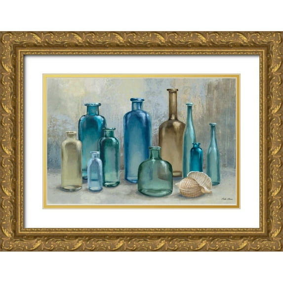 Marcon, Michael 18x13 Gold Ornate Wood Framed with Double Matting Museum Art Print Titled - Glass Bottles
