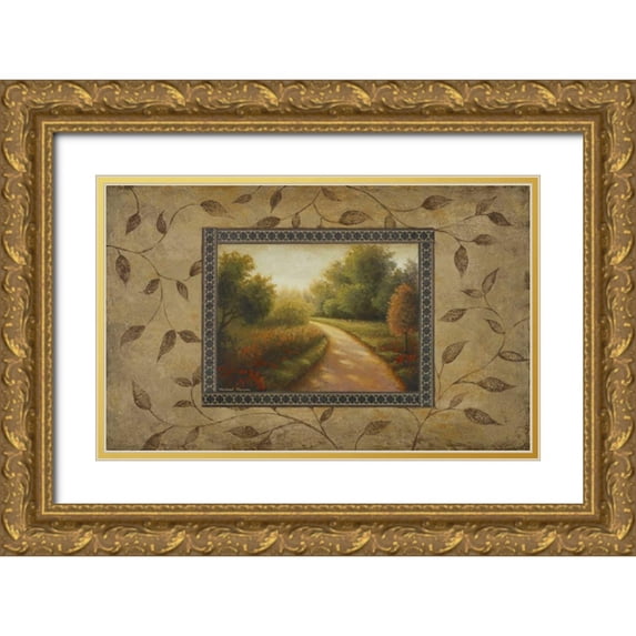 Marcon, Michael 24x17 Gold Ornate Wood Framed with Double Matting Museum Art Print Titled - New Country Road