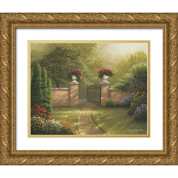 Marcon, Michael 24x20 Gold Ornate Wood Framed with Double Matting Museum Art Print Titled - Autumn Bridge II