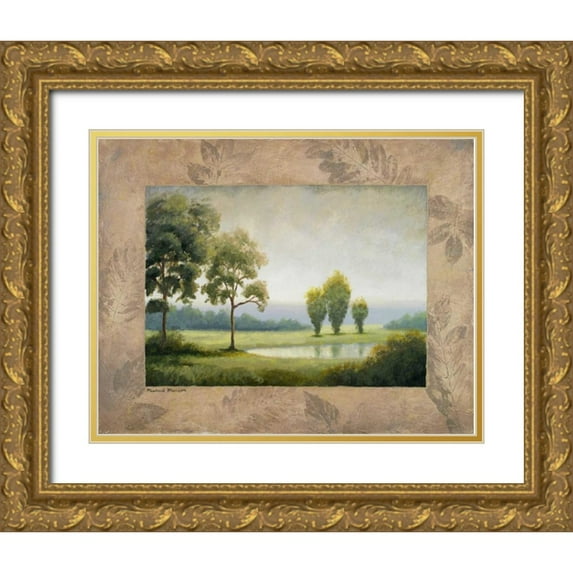 Marcon, Michael 32x26 Gold Ornate Wood Framed with Double Matting Museum Art Print Titled - Green Land I