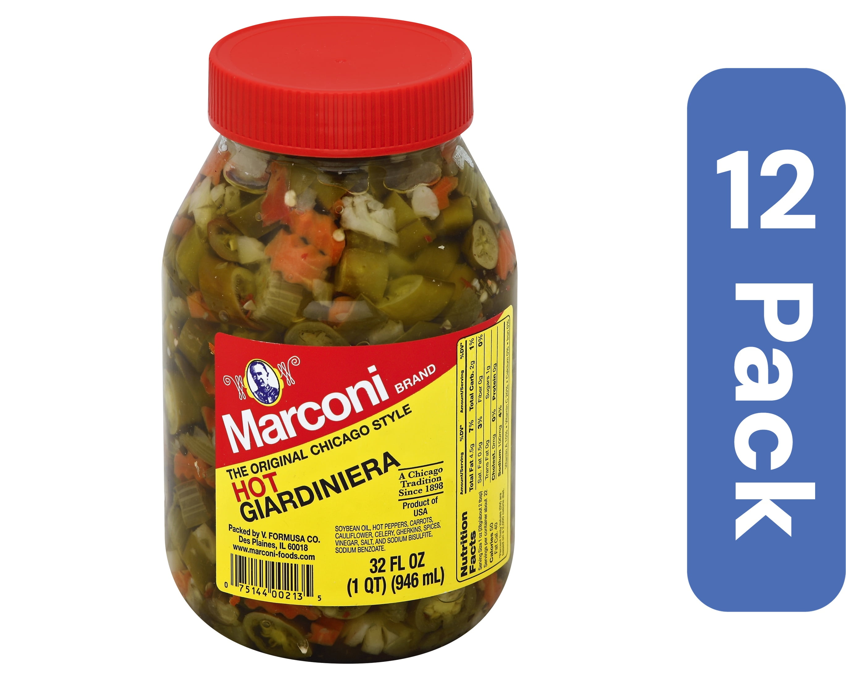 Marconi Hot Giardiniera 32 oz (Pack of 12)