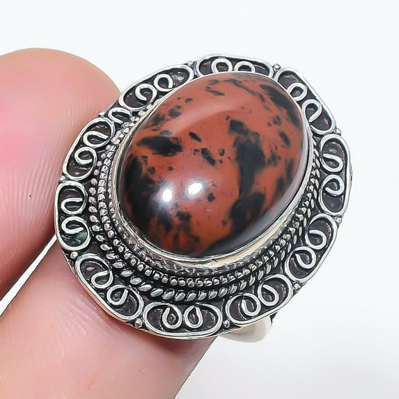 Marconi Jasper Gemstone Ring Handmade Antique Design Vintage Jewelry 9" VR 1248