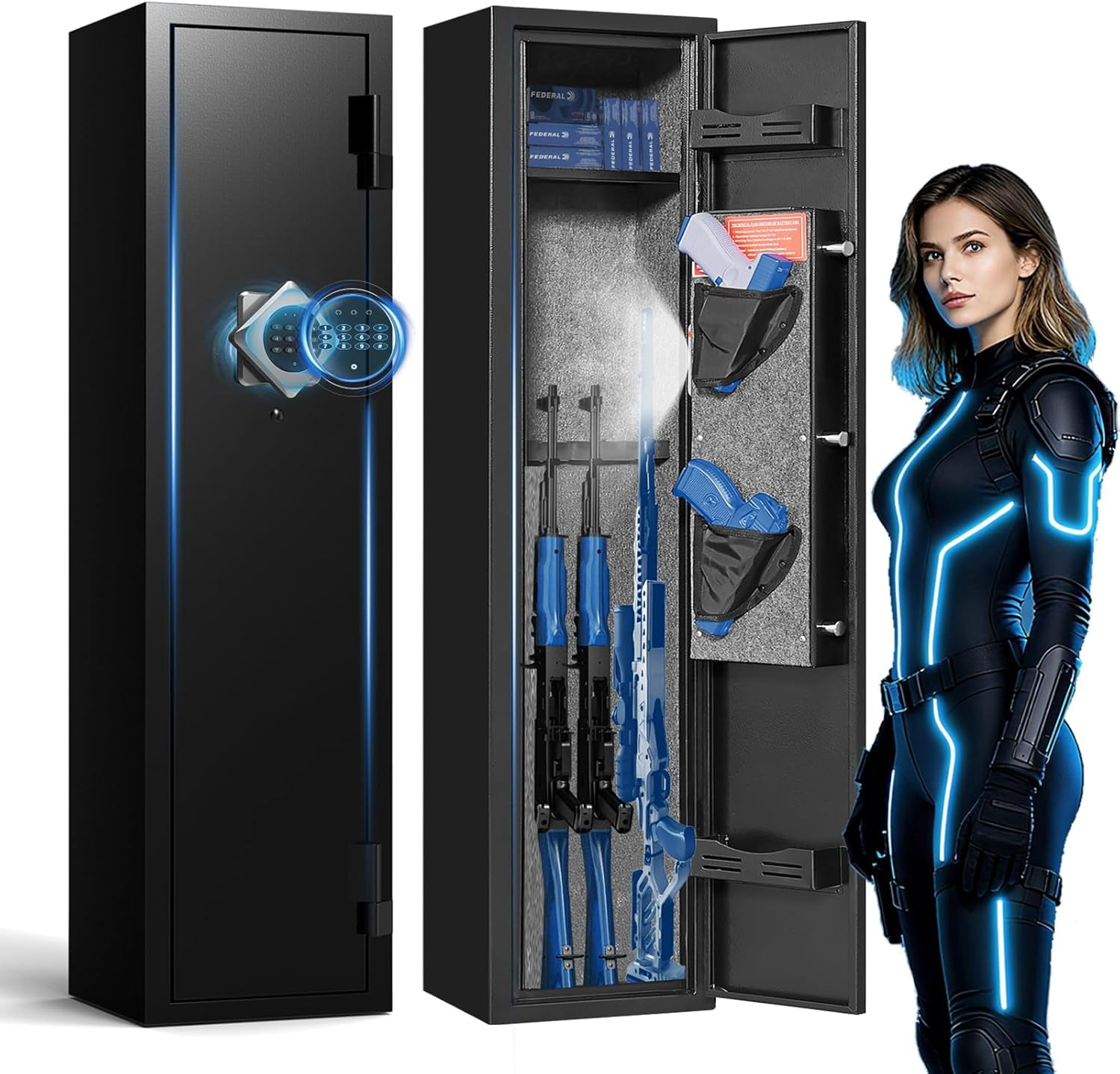 Marcree 2-3 Gun Safe, Gun Safe for Rifles and Pistols, Gun cabinets for Rifles and Shotguns, Long Gun Safes for Rifles and Shotguns with Dual Alarm System, No Assembly