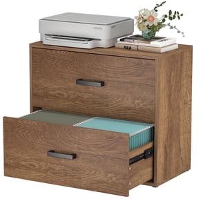 Marcree File Cabinet, 2 Drawer File Cabinets for Letter Size Hanging Files, Wide Wood File Storage Cabinets Printer Stand for Home Office, Brown