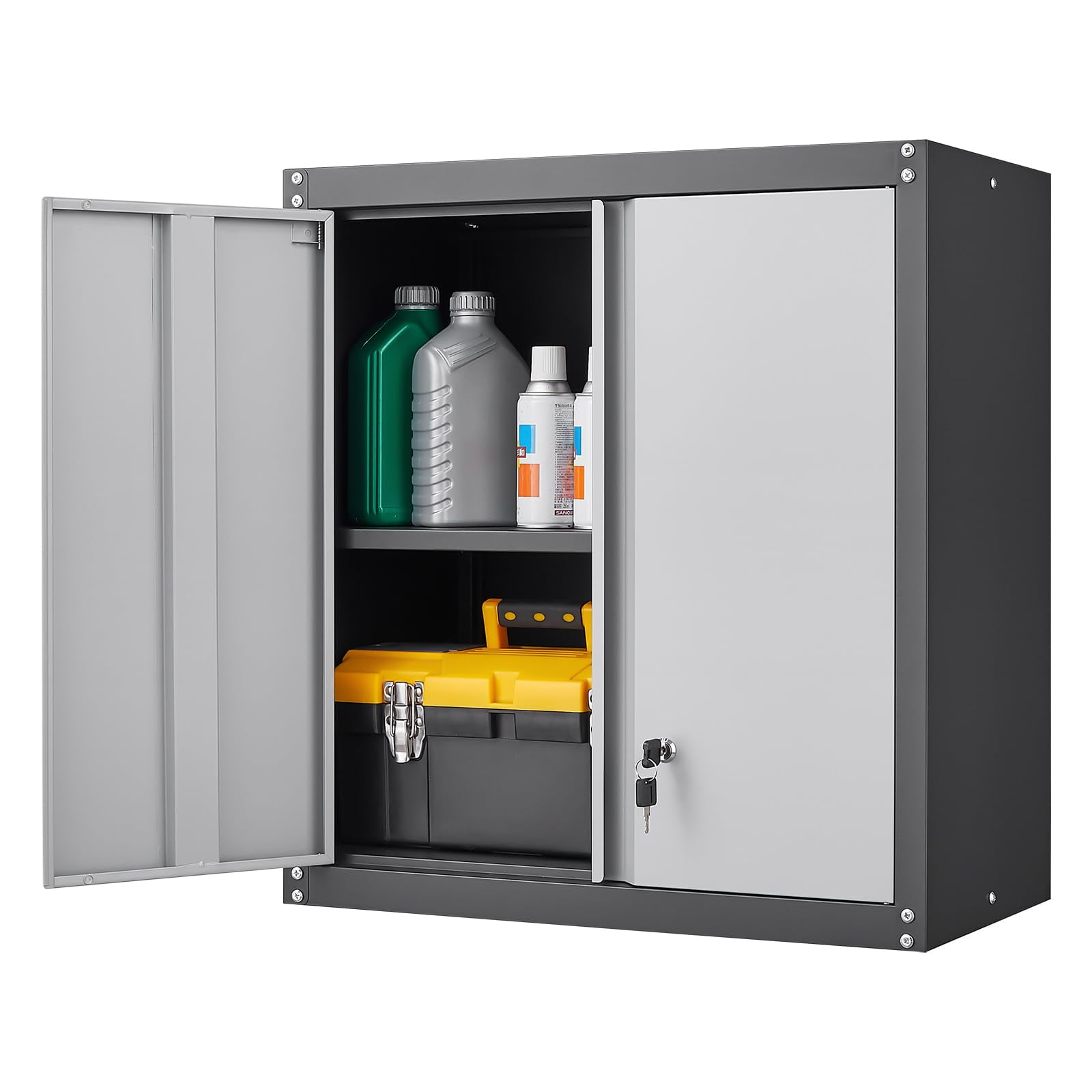 Marcree 28 Metal Wall Storage Cabinet with Lock Wall Mount Metal Storage Cabinets with 1 Adjustable Shelf and 2 Doors Steel Cabinet for Garage Office and Home Grey Black Walmart