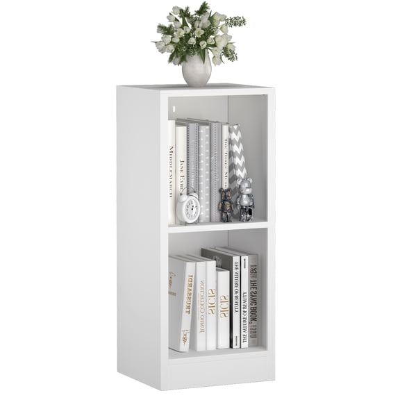 Marcree 28" Small Bookshelf, 2-Tier Bookshelves and Bookcases, Corner Storage Standing Narrow Bookshelf for Home Office, Living Room, Bedroom, White