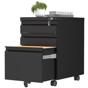 Marcree 3 Drawer File Cabinet with Lock, Black Mobile File Cabinets for Home Office,Under Desk Small Filing Cabinet, Rolling File Cabinets for A4/Letter/Legal, Fully assembled