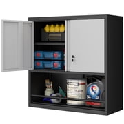 Marcree Metal Wall Cabinet for Garage, Steel Floating Hanging Storage Cabinet with Locking Doors and Adjustable Shelf for Garage, Basement, Kitchen, Warehouse Assembly Required,Grey
