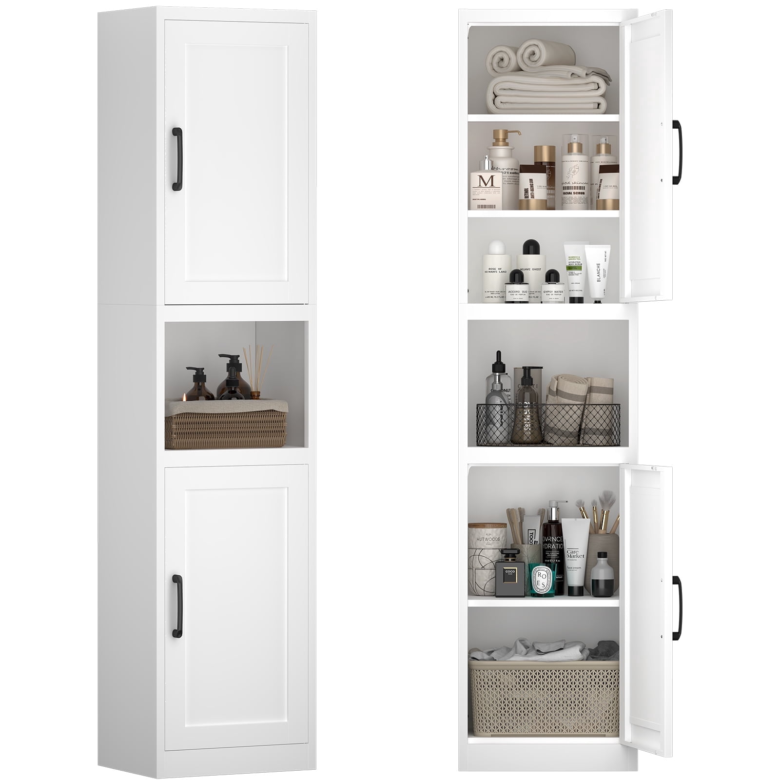 Marcree 67" Tall Bathroom Storage Cabinet, Metal Narrow Storage Cabinet with 2 Doors & 6 Shelves, Slim Skinny Cabinet for Linen, Pantry, Kitchen, Living Room & Home Office, White