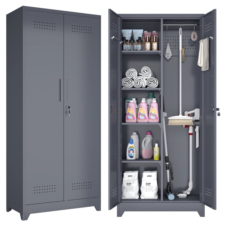 Marcree Broom Closet with Locking Doors,72.8''H Cleaning Tool