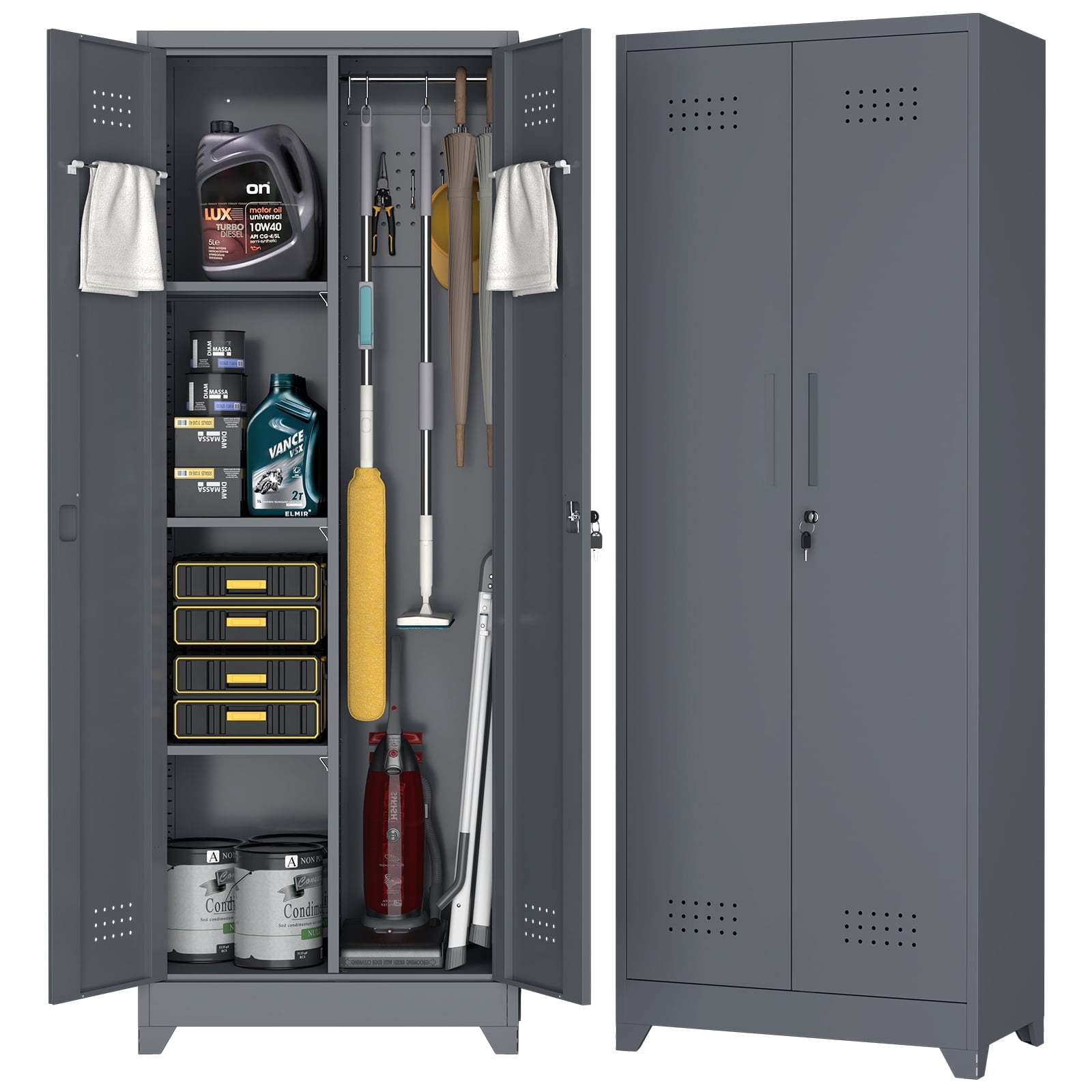 Marcree Broom Closet Storage Cabinet with Lock,65