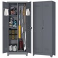 thumbnail image 1 of Marcree Broom Closet Storage Cabinet with Lock,65" Tall Garage Storage Cabinet with Hanging Rod,Multifunctional Garage Storage Broom Closet with Doors,Cleaning Tool Cabinet, 1 of 9