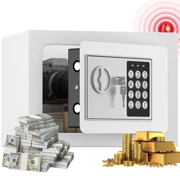 Marcree Digital Safety Box - Small Steel Safe with Electronic Keypad, 0.23 Cubic Feet, Digital Security Safe for Money, Jewelry, Hotel or Business