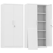 Marcree 71''H Metal Storage Cabinet for Garage, White Steel Cabinet with Doors and 4 Shelves,Tool Organizer for Garage Systems Storage Lockable File Storage for Home Office, Classroom
