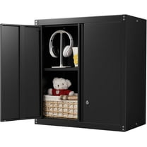 Marcree Garage Wall Storage Cabinet, Metal Wall Mount Cabinet with 2 Locking Doors and Adjustable Shelf, Small Steel Tool Cabinet for Kitchen, Garage, Laundry Room, Pantry, Black