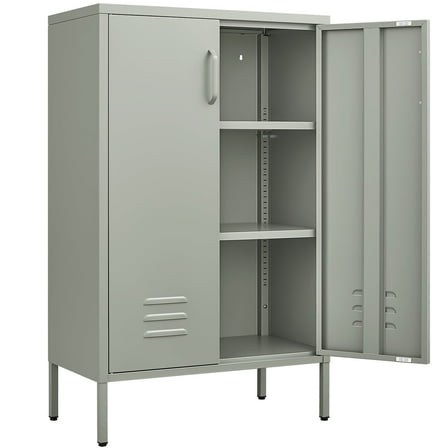 Marcree Green Metal Cabinet,2 Door Accent Cabinet,Metal Locker Cabinet with Legs,Sideboard Cabinet with Adjustable Shelves,Locker Storage Cabinet for Living Room,Entryway