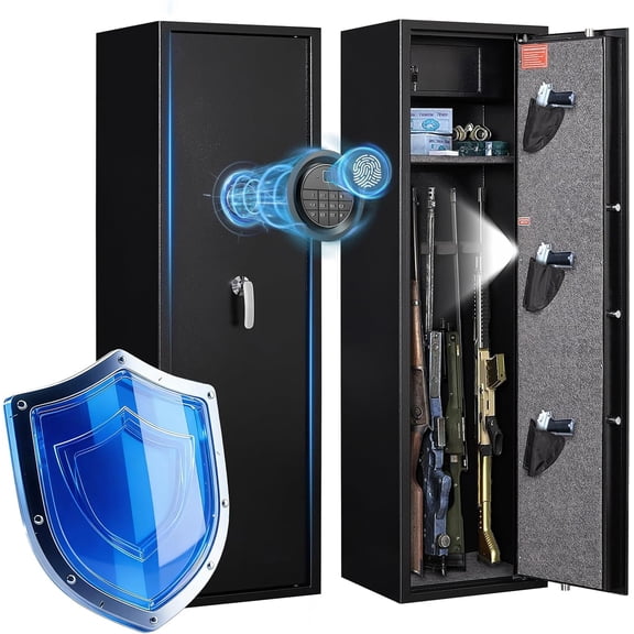 Marcree Large Safe with Biometric Fingerprint - Gun Safe for 8-10 Rifles & Pistols for Home, Quick Access, Anti-Theft Alarm, Removable Shelf, No Assembly (11.8"D x 13.8"W x 57.2"H)