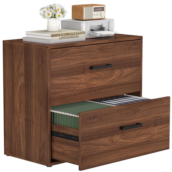 Marcree Lateral File Cabinets 2 Drawer Wood Office Lateral Filing Cabinet for Home Office, Wooden Filing Cabinets Printer Stand for Hanging Files/Letter, Walnut