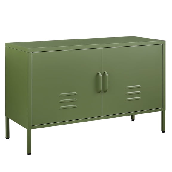 Marcree Metal Storage Cabinets, Media Console Cabinet 2 Doors, Metal TV Stand with Adjustable Shelf for Living Room, Bedroom, Avocado Green
