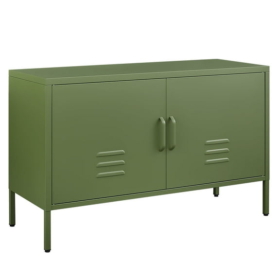Marcree Metal Cabinet Storage, Media Console Cabinet 2 Doors, Metal TV Stand with Adjustable Shelf for Living Room, Bedroom, Avocado Green