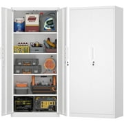 Marcree Metal Garage Storage Cabinet with 2 Doors and Adjustable Shelves - 71 Steel Lockable File Cabinet, Locking Tool Cabinets for Office, Home, Garage, Gym, School White