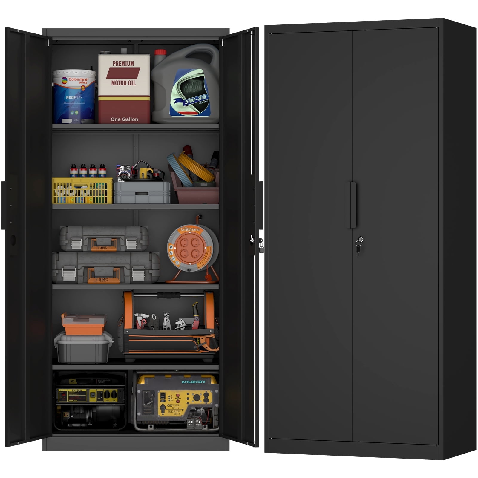 Marcree Metal Garage Storage Cabinet with 2 Doors and Adjustable Shelves - 71" Steel Lockable File Cabinet,Locking Tool Cabinets for Office,Home,Garage,Gym,School (Black)