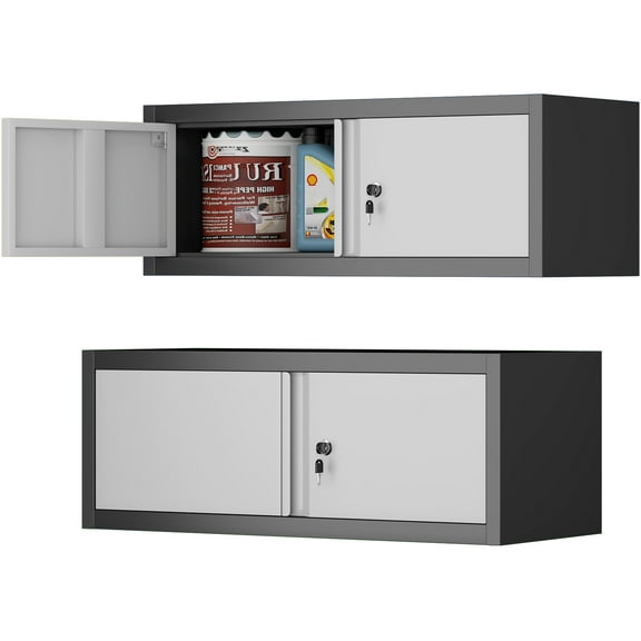 Marcree Metal Garage Storage Cabinet, Locking Cabinet Wall Mounted, 12.8" H Floating Cabinet for Warehouse, Upper Tool Cabinet with Shelf for Home Office, Basement, Kitchen, RV Organization
