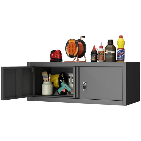 Marcree Metal Garage Storage Cabinets, Lockable Storage Cabinet with Doors, Wall Mount Cabinet Storage with Lock, Hanging Floating