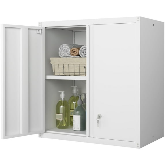 Marcree Metal Garage Wall Cabinet Storage,Locking Wall Storage Cabinet with Shelves,Hanging Storage Cabinet for Basement,Home,Kitchen,Bathroom
