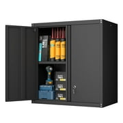 Marcree Metal Garage Wall Storage Cabinet with Adjustable Shelf and Lock, Hanging Open Wall Cabinet, Garage Metal Wall Mount Cabinet with 2 Doors in Kitchen, Office Home ,School