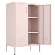 Marcree Metal Storage Cabinet, 2 Doors Accent Cabinet, Sideboard Cabinet with Adjustable Shelves, Morden Locker Cabinets with Feet for Living Room, Kitchen Pantry, Office, Pink
