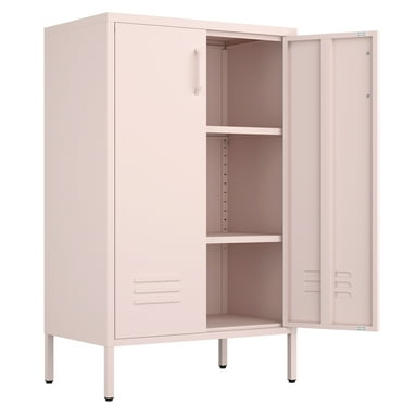 Marcree Metal Storage Cabinet, 2 Doors Accent Cabinet, Sideboard Cabinet with Adjustable Shelves, Morden Locker Cabinets with Feet for Living Room, Kitchen Pantry, Office, Pink