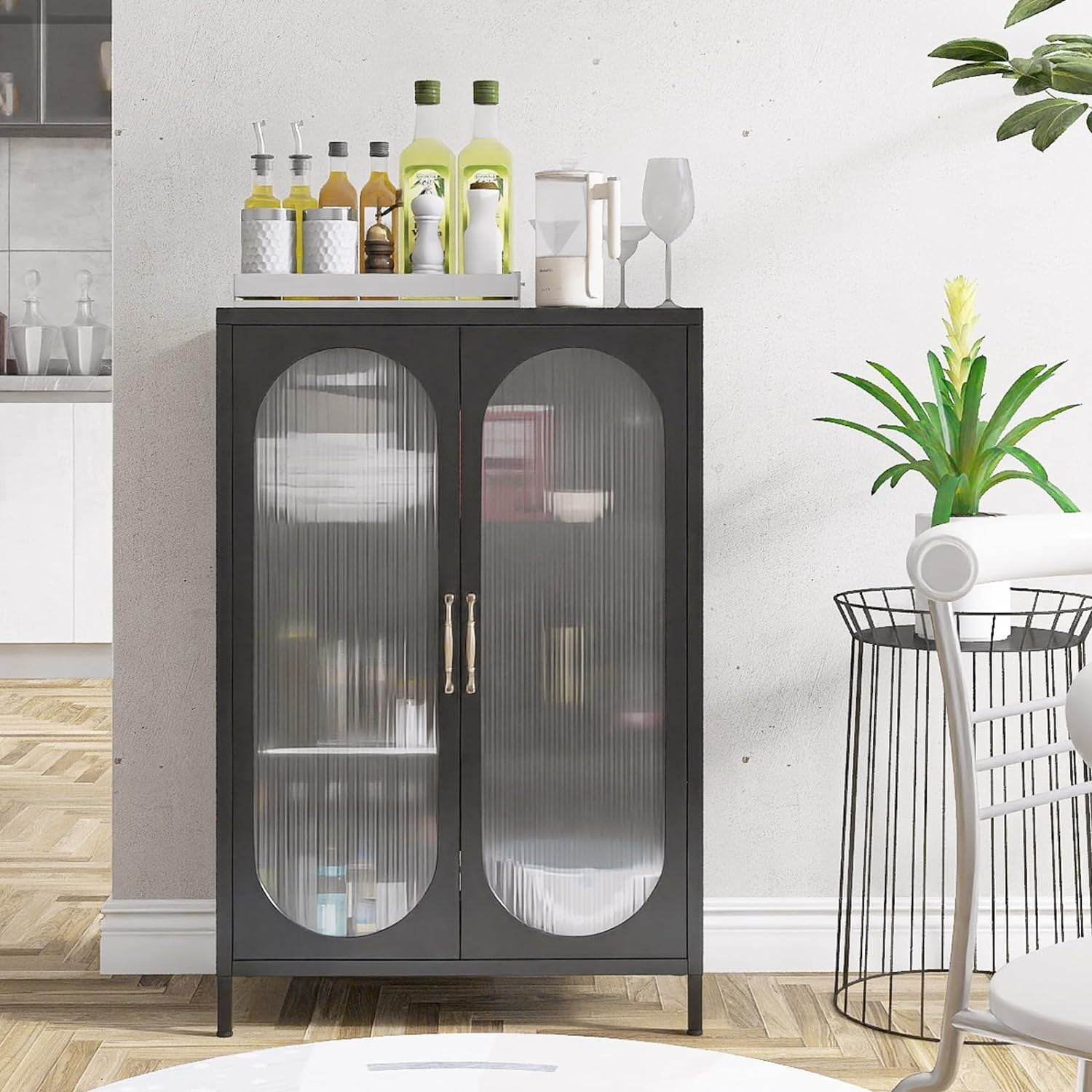 Marcree Metal Storage Cabinet with Glass Doors,Buffet Sideboard Cabinet,Metal Pantry Cabinet ...