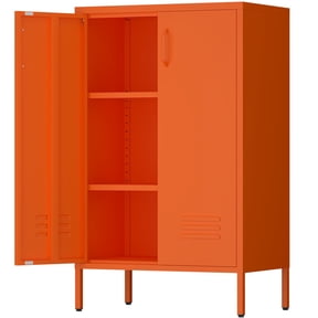 Marcree Metal Storage Cabinet, Metal Locker with 2 Adjustable Shelves, Multipurpose Storage Rack, 3-Tier Office Cabinet for Home Office, Orange