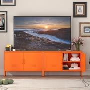 Marcree Metal Storage Cabinet,TV Stand Locker Cabinet, Wide Metal Accent Cabinet with 2 Door, 2-Tier Lockable Storage Cabinet, Orange