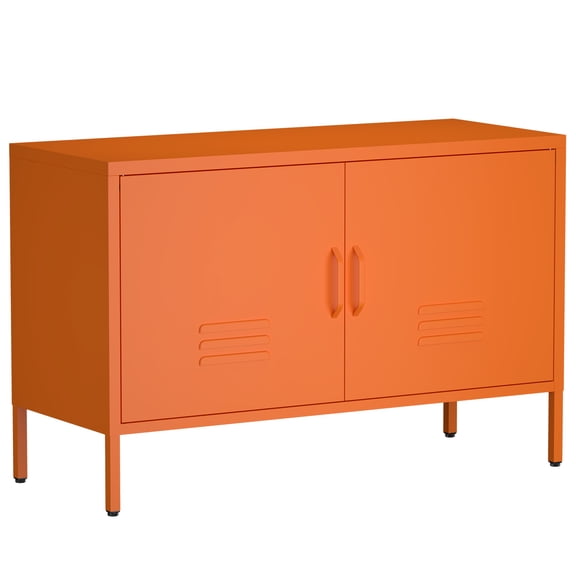 Marcree Metal Storage Cabinet,TV Stand Locker Cabinet, Wide Metal Accent Cabinet with 2 Door, 2-Tier Lockable Storage Cabinet, Orange