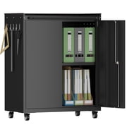 Marcree Metal Storage Cabinet on Wheels, Garage Storage Cabinet with Lock, Small Storage Cabinet with Doors, Rolling Storage Cabinet with Adjustable Shelves for Home, Office, Studyroom